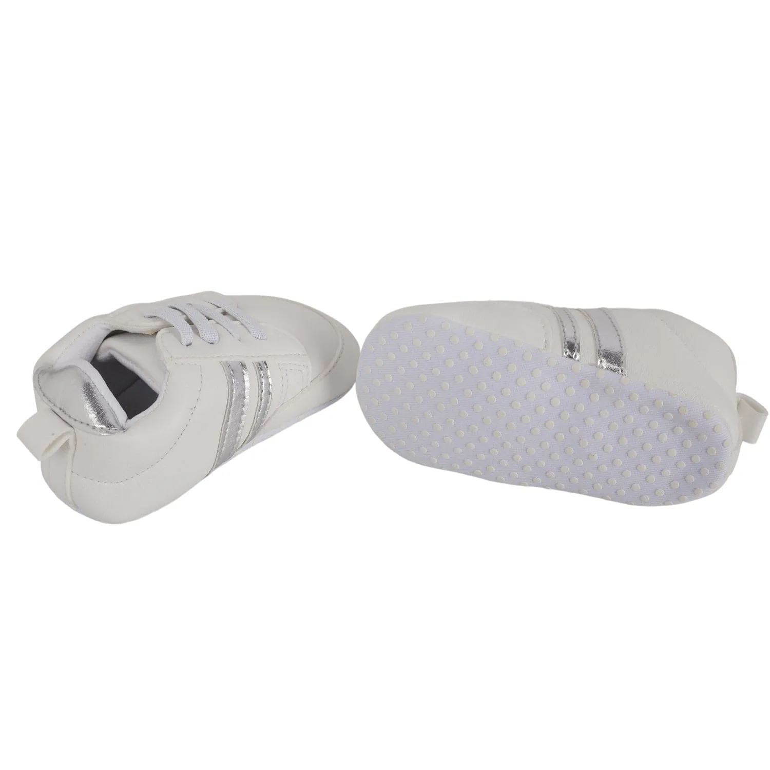 Baby Moo Metallic Silver Striped White Sneakers