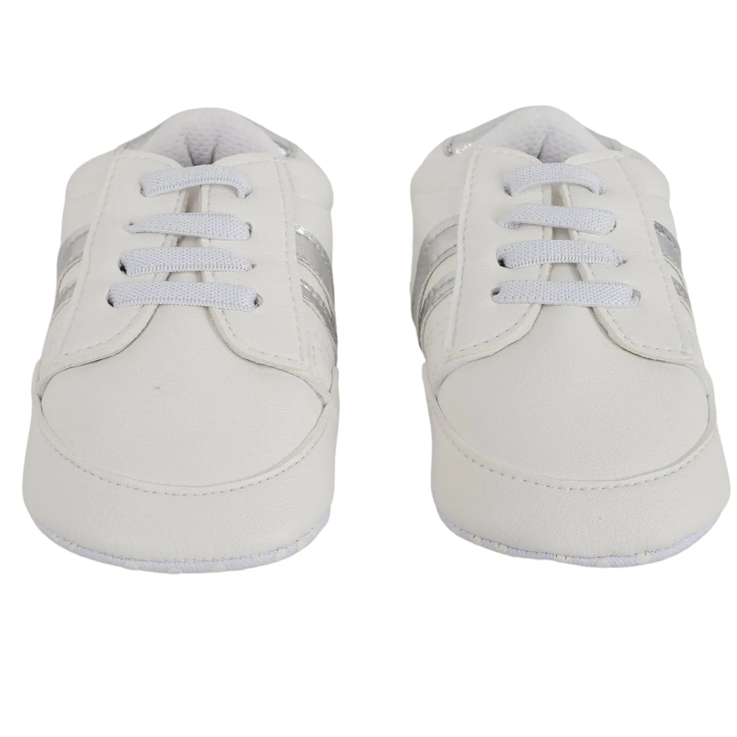 Baby Moo Metallic Silver Striped White Sneakers