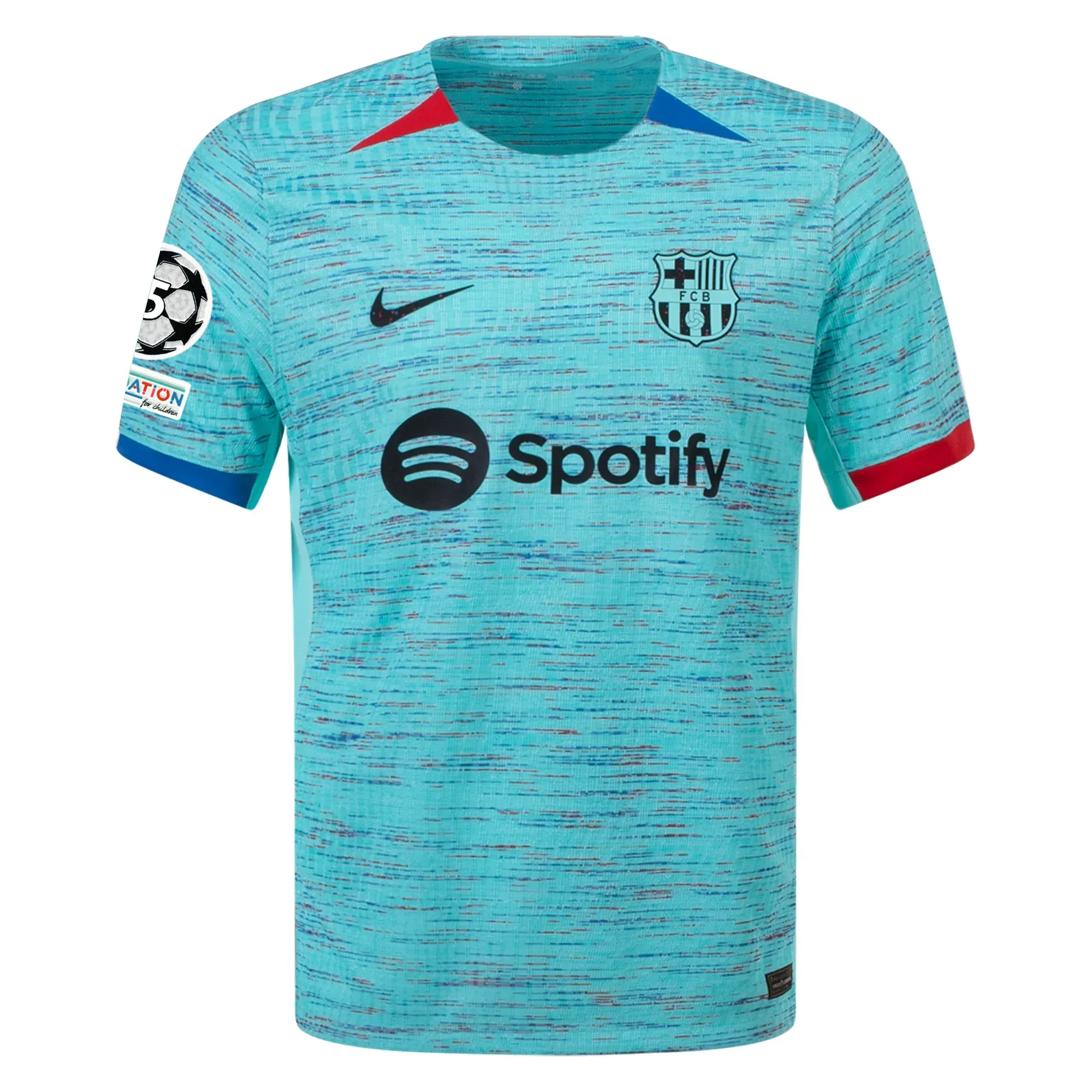 Nike Barcelona Authentic Lamine Yamal Match Vaporknit Third Jersey w/ Champions League Patches 23/24 (Light Aqua/Royal Blue)