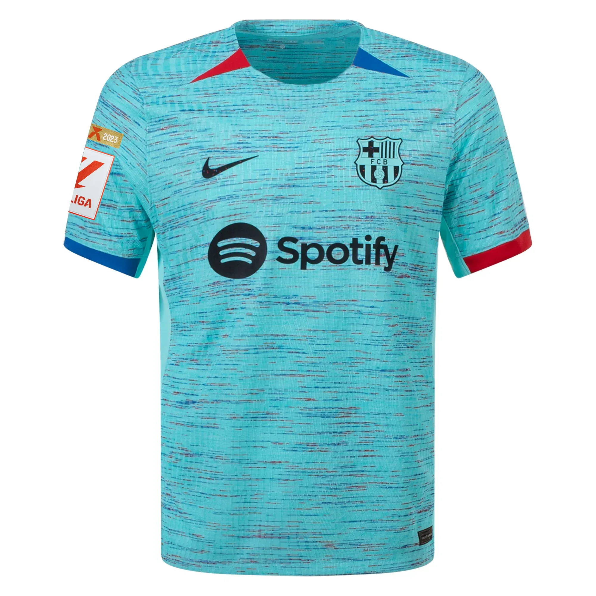Nike Barcelona Authentic Sergi Roberto Match Vaporknit Third Jersey w/ La Liga Champion Patches 23/24 (Light Aqua/Royal Blue)