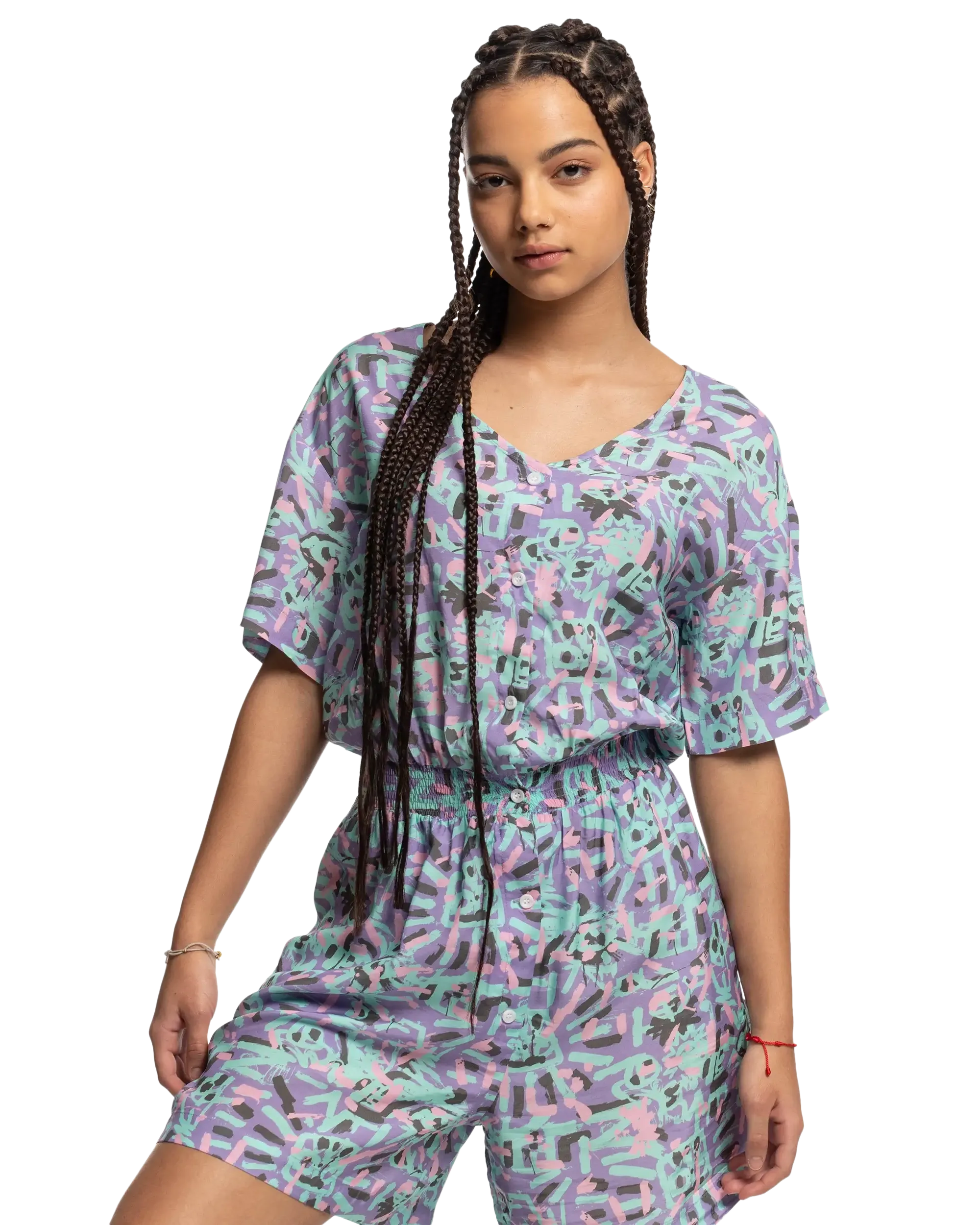 Stranger Things Lenora Woven Playsuit in Lenora War Paint Marlin