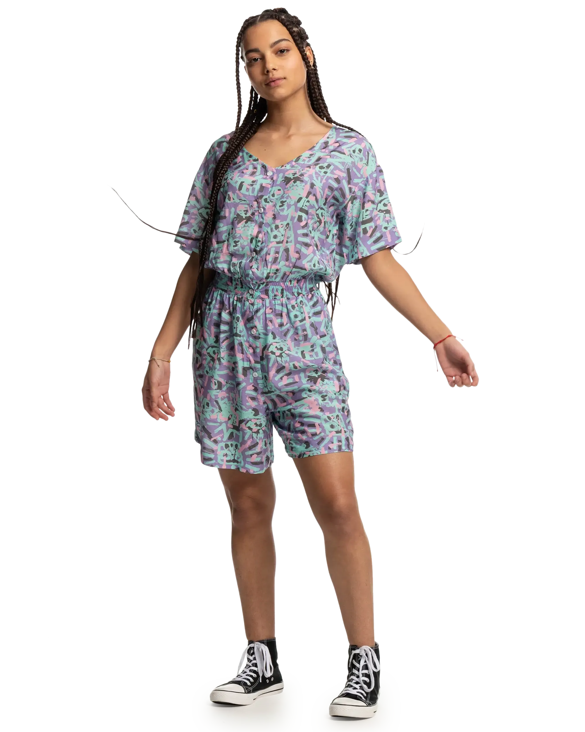 Stranger Things Lenora Woven Playsuit in Lenora War Paint Marlin