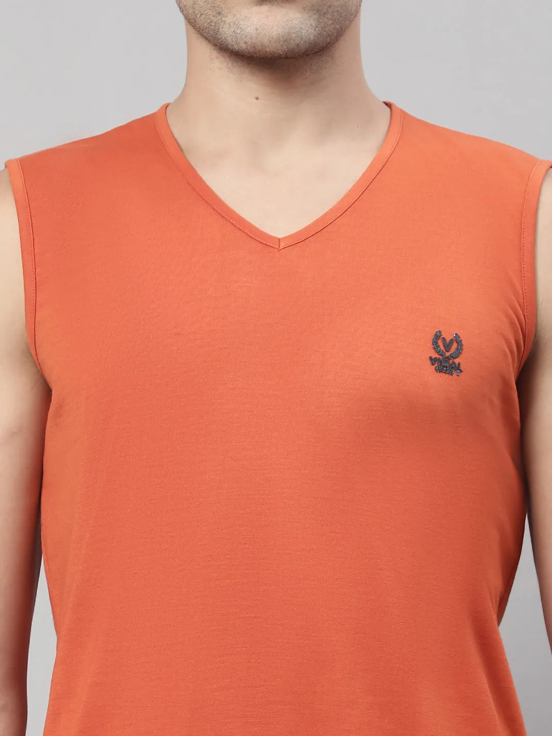 Vimal Jonney Regular Fit Cotton Solid Rust Gym Vest for Men