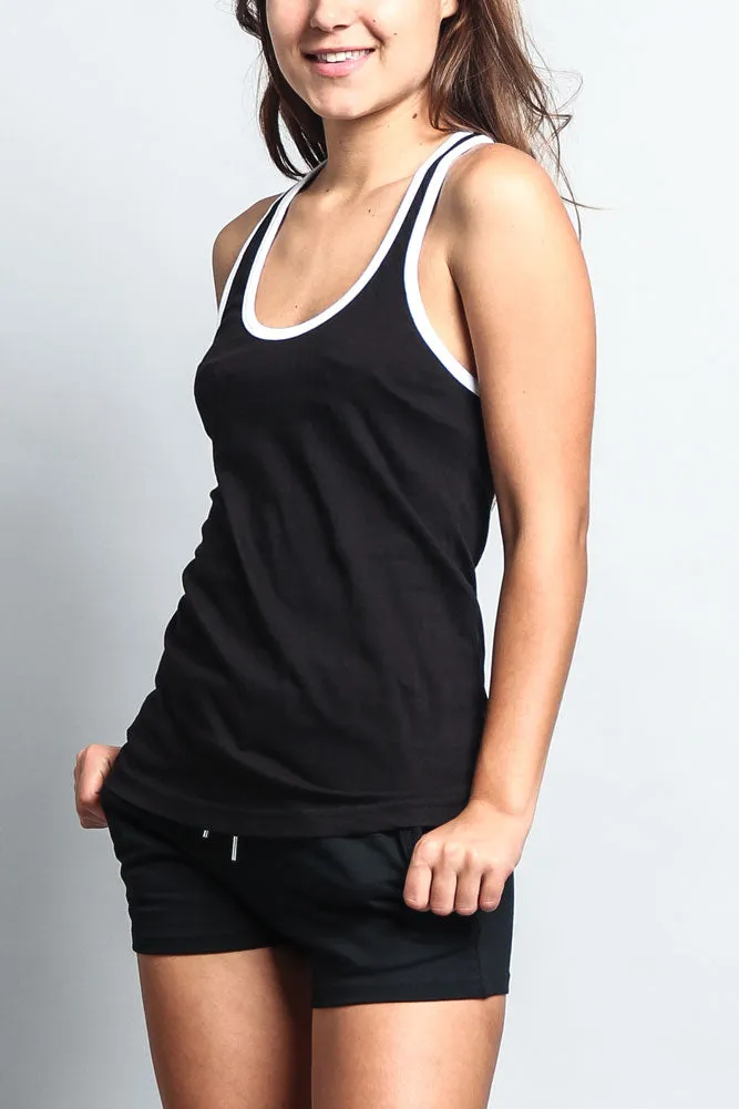 Women's Basic Contrast Piping Light Weight Tank Top (2-Pack)