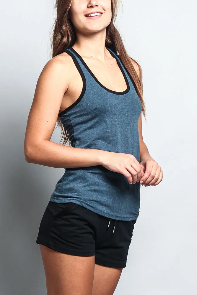 Women's Basic Contrast Piping Light Weight Tank Top (2-Pack)