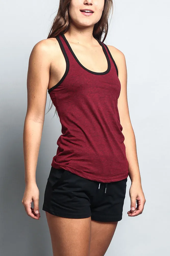 Women's Basic Contrast Piping Light Weight Tank Top (2-Pack)